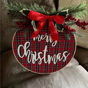 Festive Red Plaid Merry Christmas Wreath